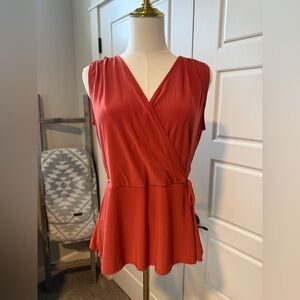Elegant Sleeveless Wrap Blouse in Rust